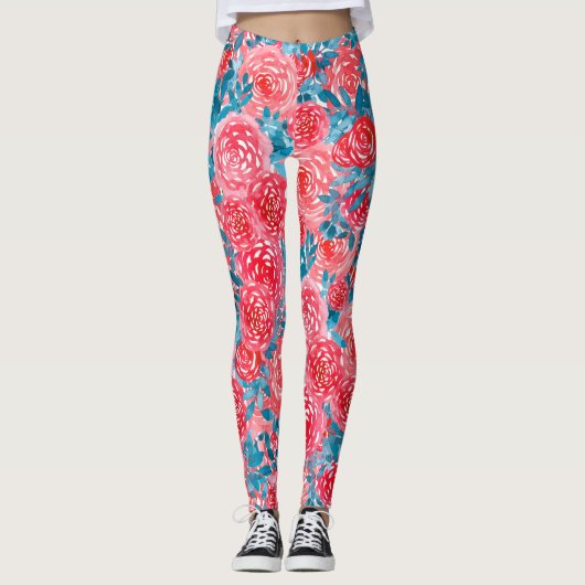 Waterverf Rozen Bloemen Tapestry Leggings (Voorkant)