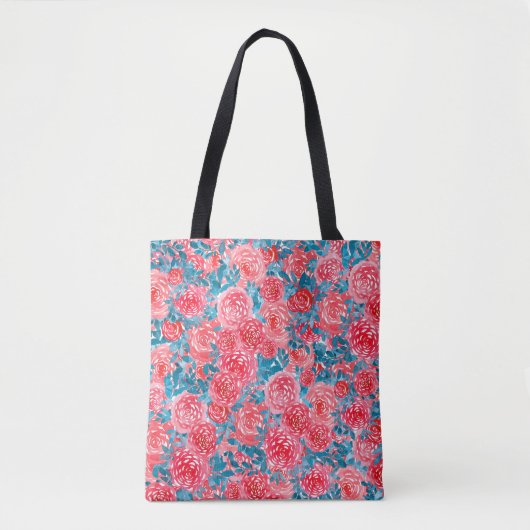Waterverf Rozen Bloemen Tapestry Tote Bag (Voorkant)