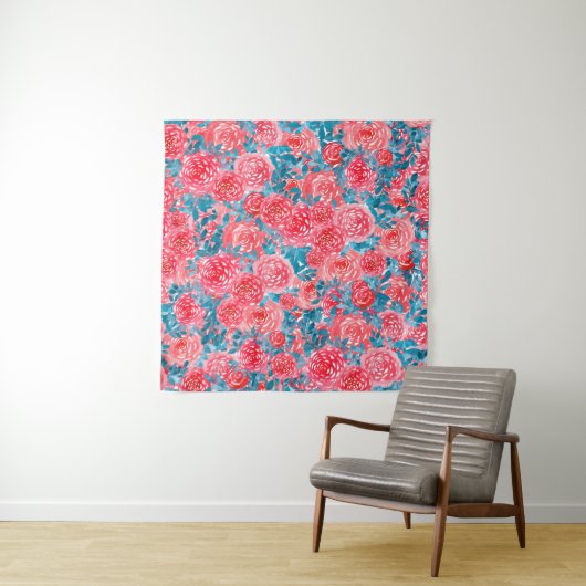 Waterverf Rozen Bloemen Tapestry Wandkleed (In Situ (horizontaal))