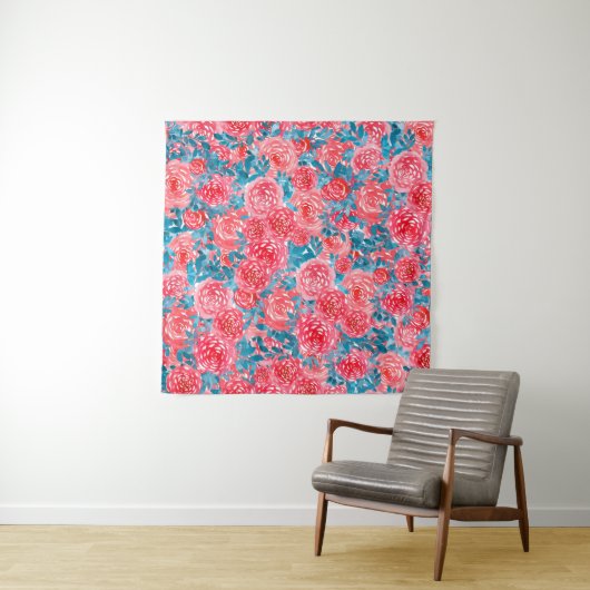 Waterverf Rozen Bloemen Tapestry Wandkleed (In situ)