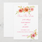 Waterverf Rozen Bloemen Trouw Save the Date Kaart (Voorkant / Achterkant)