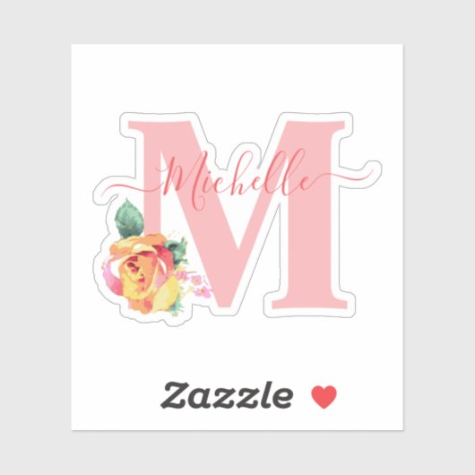Waterverf Rozen Bloemenbrief Initiaal monogrammed Sticker (Vel)