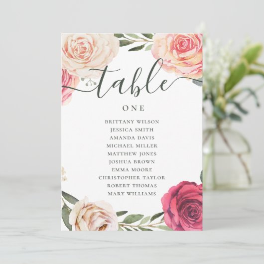 Waterverf rozen. Bloemenbruiloft zitgrafiek Kaart (Staand voorkant)