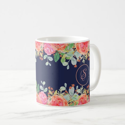 Waterverf Rozen Bloemenmarine Koffiemok (Voorkant rechts)