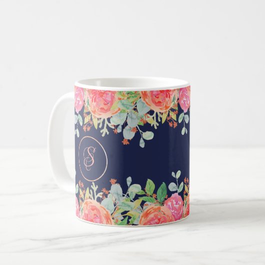 Waterverf Rozen Bloemenmarine Koffiemok (Voorkant links)