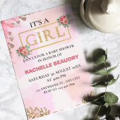 Waterverf Rozen Blush Pink It's Girl Baby shower Kaart