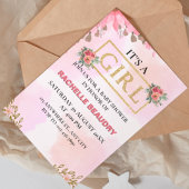 Waterverf Rozen Blush Pink It's Girl Baby shower Kaart