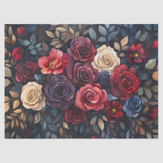 Waterverf Rozen boeket bladeren kleurrijke ontkopp Tissuepapier (Voorkant)