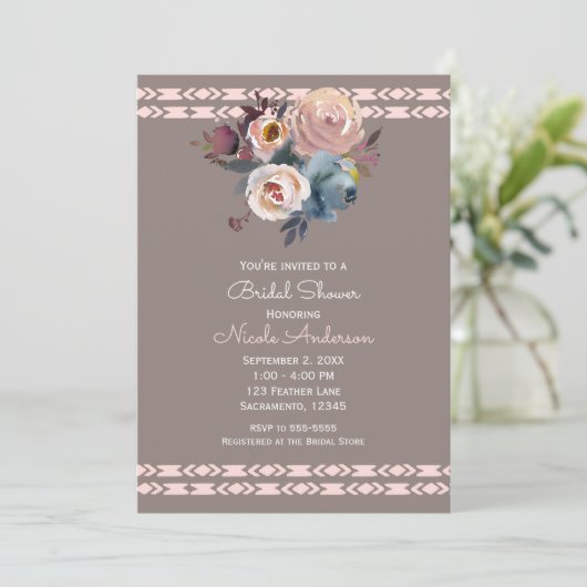 Waterverf Rozen Boho Pink Taupe Vrijgezellenfeest Kaart (Staand voorkant)