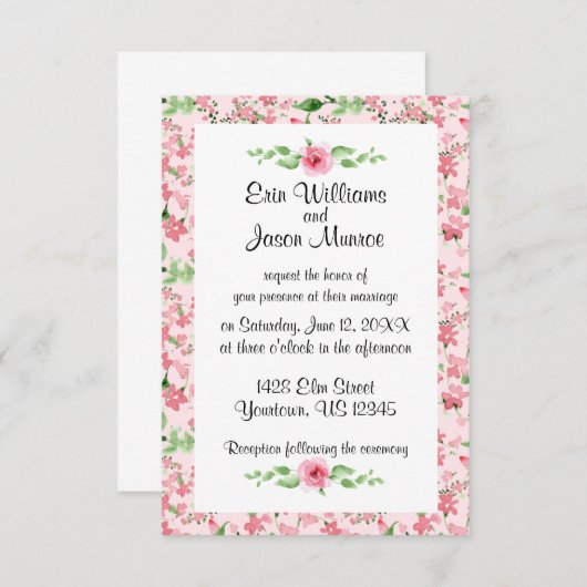 Waterverf Rozen Border bruiloft uitnodiging (Voorkant / Achterkant)