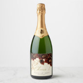 Waterverf Rozen Bourgondië Groen Proost Bruiloft Sparkling Wijnetiket (Voorkant)