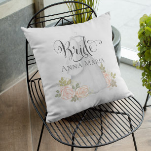 Waterverf Rozen Bride Wedding Dress Floral Kussen