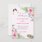 Waterverf Rozen bruiloft uitnodiging met ringen (Voorkant)