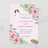 Waterverf Rozen bruiloft uitnodiging met ringen (Voorkant / Achterkant)