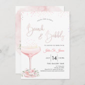 Waterverf Rozen Brunch Bubble Pink Champagne Kaart (Voorkant / Achterkant)