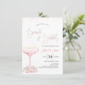 Waterverf Rozen Brunch Bubble Pink Champagne Kaart (Staand voorkant)