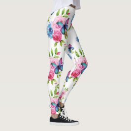Waterverf Rozen &  butterflies Roze en Blauw Leggings