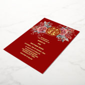Waterverf Rozen Chinees huwelijk Folie Uitnodiging (Gedraaid)