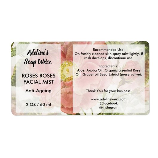 Waterverf Rozen Cosmetische spray Productlabel Etiket (Voorkant)