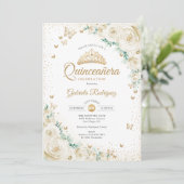 Waterverf Rozen Crème Goud Bloemen Quinceanera Kaart (Staand voorkant)