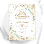 Waterverf Rozen Crème Goud Bloemen Quinceanera Kaart