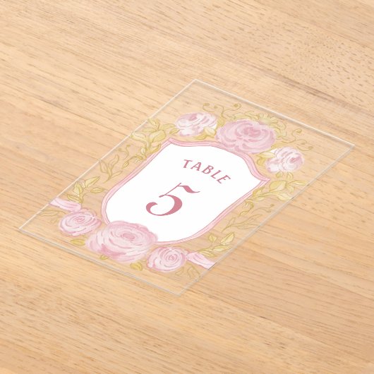 Waterverf Rozen Crest Acryl Tabel Nummer Acryl Uitnodigingen (Laagn)