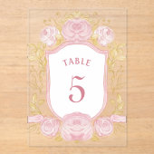 Waterverf Rozen Crest Acryl Tabel Nummer Acryl Uitnodigingen (Voorkant)