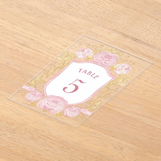 Waterverf Rozen Crest Acryl Tabel Nummer Uitnodigingen (Laagn)