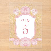 Waterverf Rozen Crest Acryl Tabel Nummer Uitnodigingen (Voorkant)