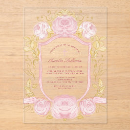 Waterverf Rozen Crest Doop Acryl Uitnodigingen