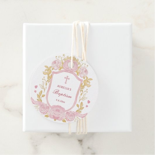 Waterverf Rozen Crest Doop Bedankjes Labels (In situ)