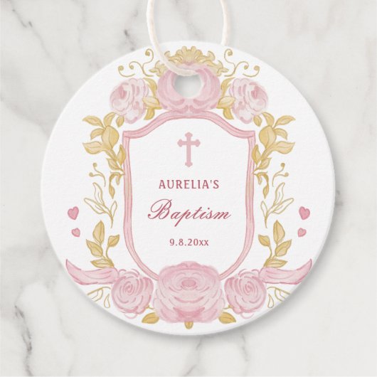 Waterverf Rozen Crest Doop Bedankjes Labels (Voorkant)