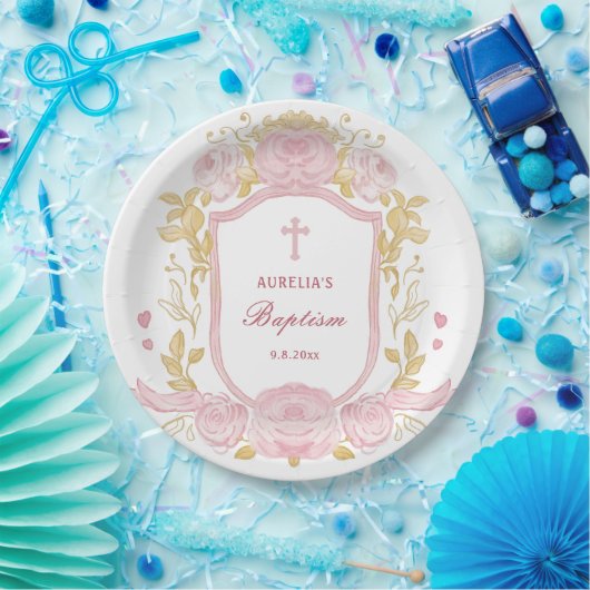 Waterverf Rozen Crest Doop Papieren Bordje (Feest)