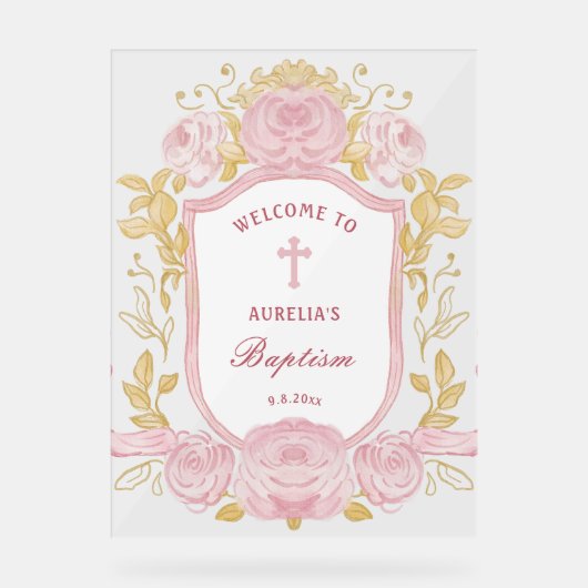Waterverf Rozen Crest doop welkom Acryl Bord (Voorkant)