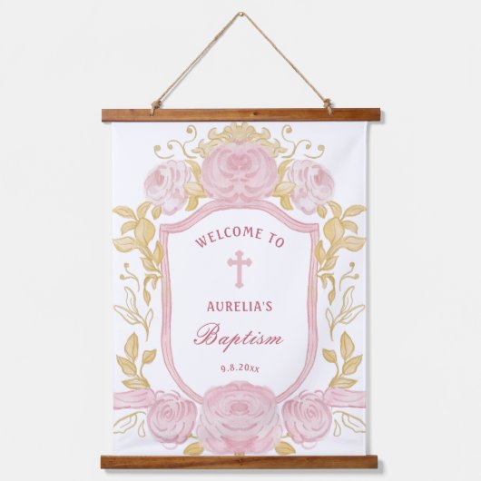 Waterverf Rozen Crest doop welkom Hangend Wandkleed (Voorkant)