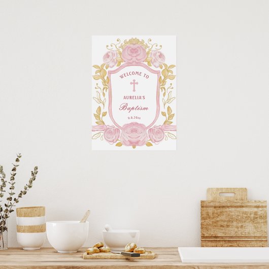 Waterverf Rozen Crest doop welkom Poster (Keuken)