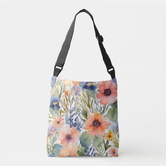 Waterverf Rozen Crossbody Tas (Voorkant)