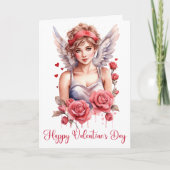 Waterverf Rozen Cupido Happy Valentijnsdag Kaart (Voorkant)