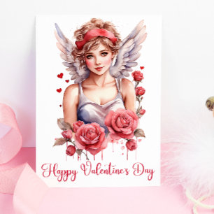 Waterverf Rozen Cupido Happy Valentijnsdag Kaart