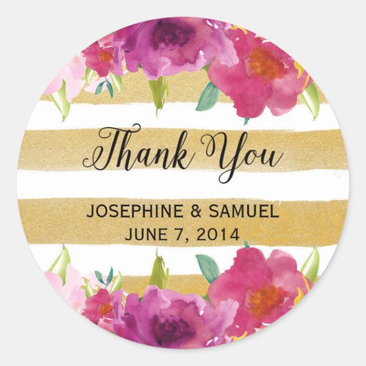 Waterverf Rozen Dank u ronde Stickers (Voorkant)