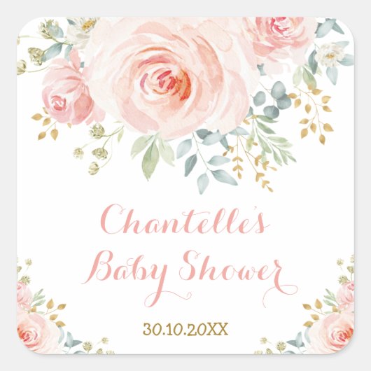 Waterverf Rozen Dankjewel Favor met Vrouwelijke To Vierkante Sticker (Voorkant)