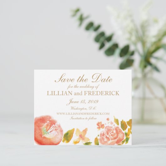 Waterverf Rozen De datum opslaan Save The Date (Staand voorkant)