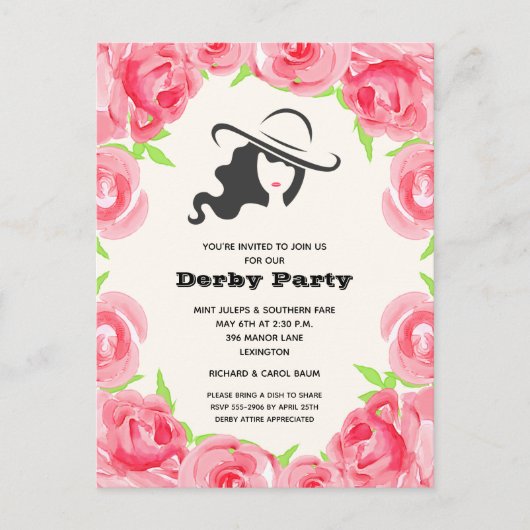Waterverf Rozen Derby Party Briefkaart (Voorkant)