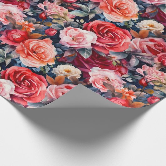 Waterverf Rozen (donker) Cadeaupapier (Hoek)