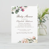 Waterverf rozen. Elegant floral baby shower Kaart (Staand voorkant)