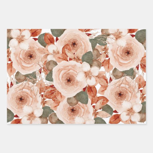 Waterverf rozen elegant floral  bruiloft inpakpapier vel (Voorkant 2)