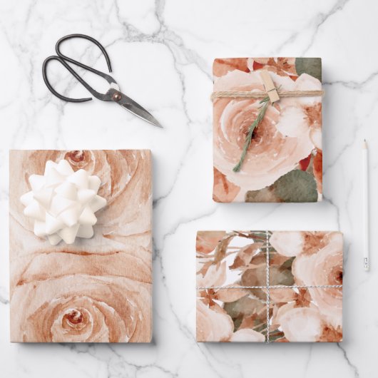 Waterverf rozen elegant floral  bruiloft inpakpapier vel (Voorkant)