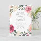 Waterverf rozen. Elegante bloemengroen bruiloft Kaart (Staand voorkant)