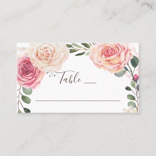 Waterverf rozen. Elegante bloementuin bruiloft Plaatskaartje (Voorkant)