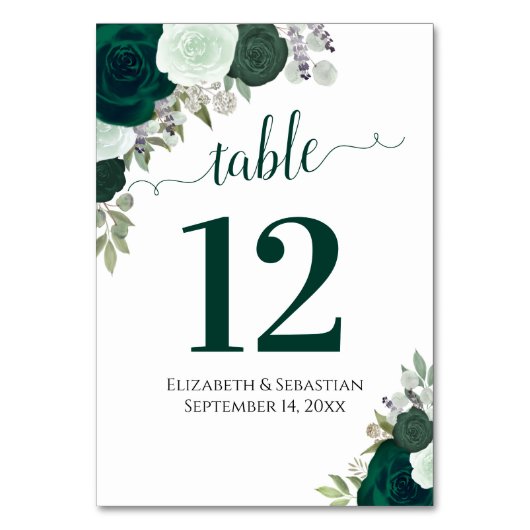 Waterverf Rozen Elegante Smaragd Groene Bruiloft Kaart (Voorkant)